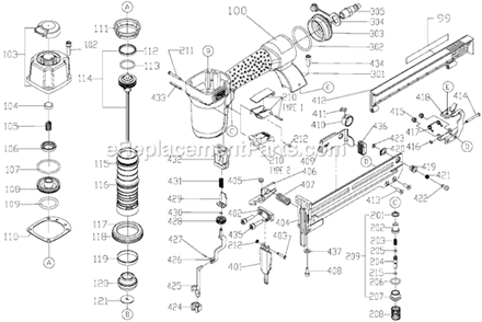 Page A Diagram and Parts List for Type 1 Porter Cable Nailer